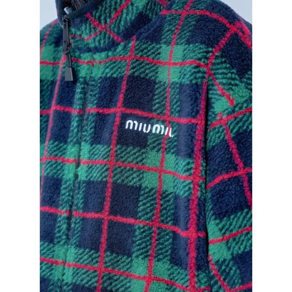 Miu Miu Women Checked Teddy Zipper Jacket - Picture 5 of 6